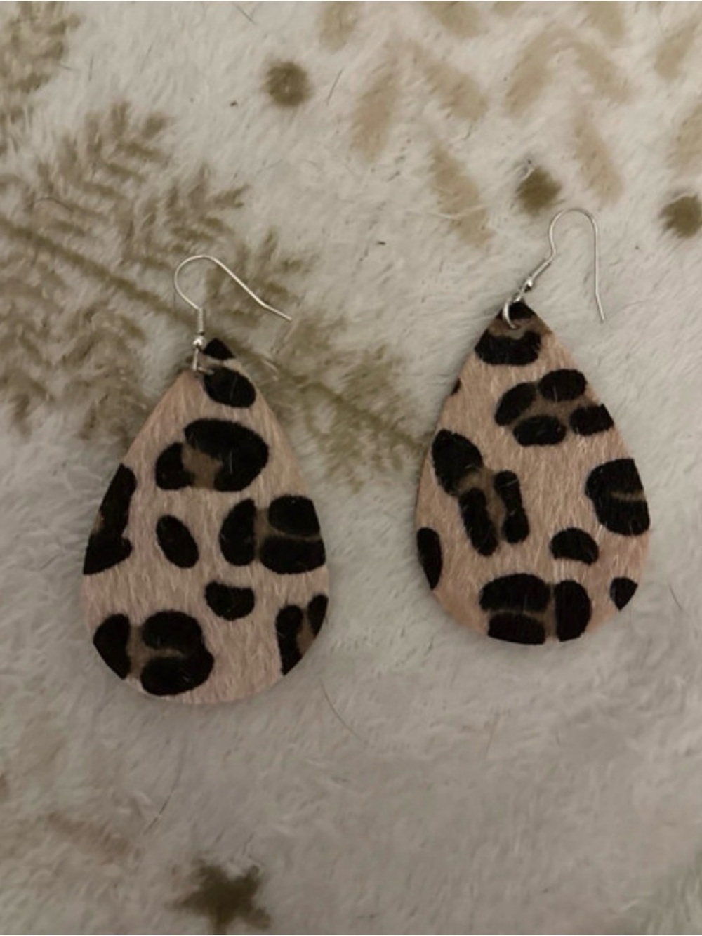Lot of 3 Leopard Print, Silver and Black Teardrop Dangle Earrings